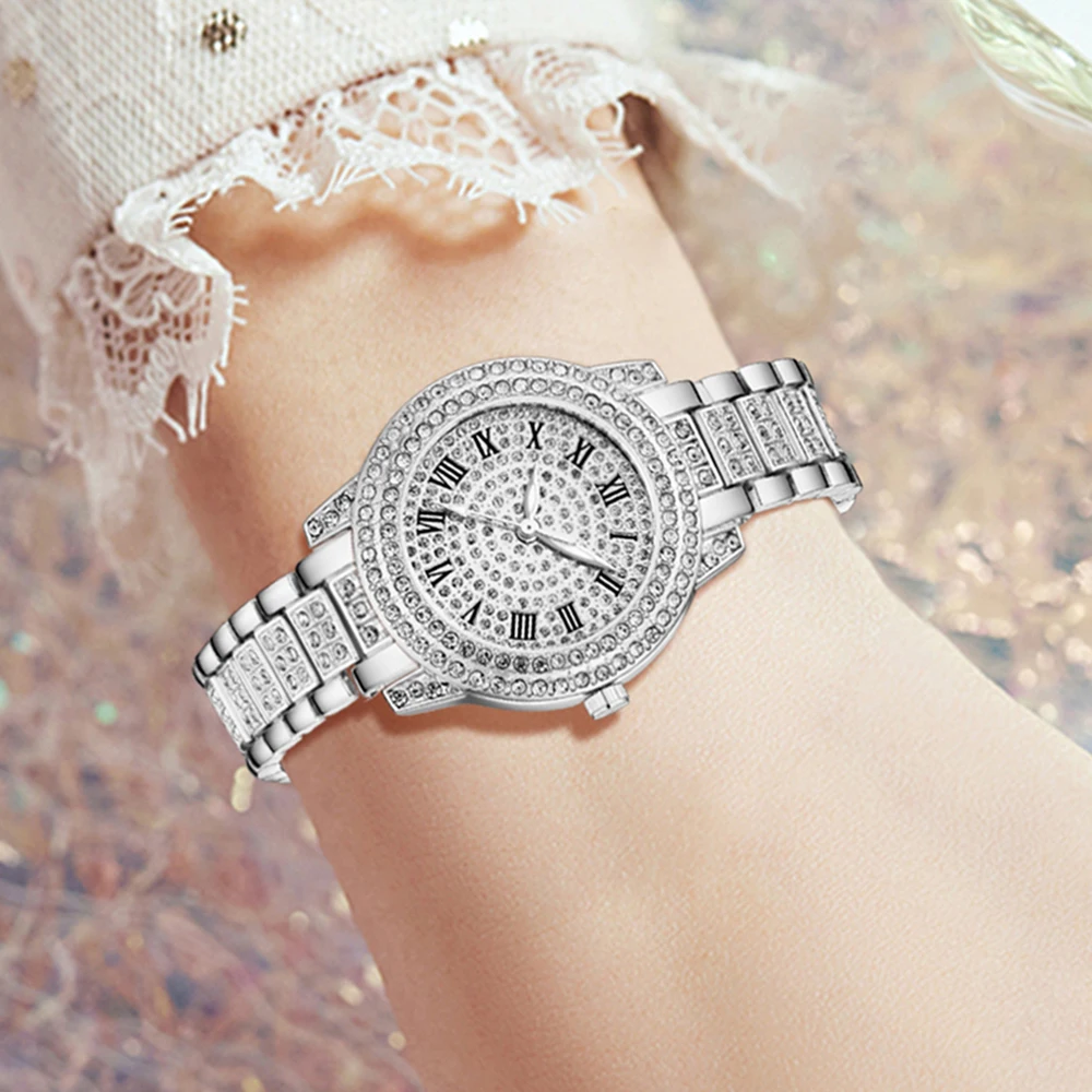 3PCS Silver Alloy Strap Women' - Luxury Watch Gift For Her 评论和价格