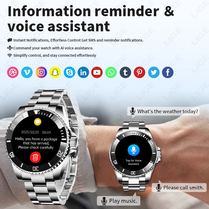 LIGE Smart Watch Luxury Steel  - Luxury Watch Korea 评论和价格