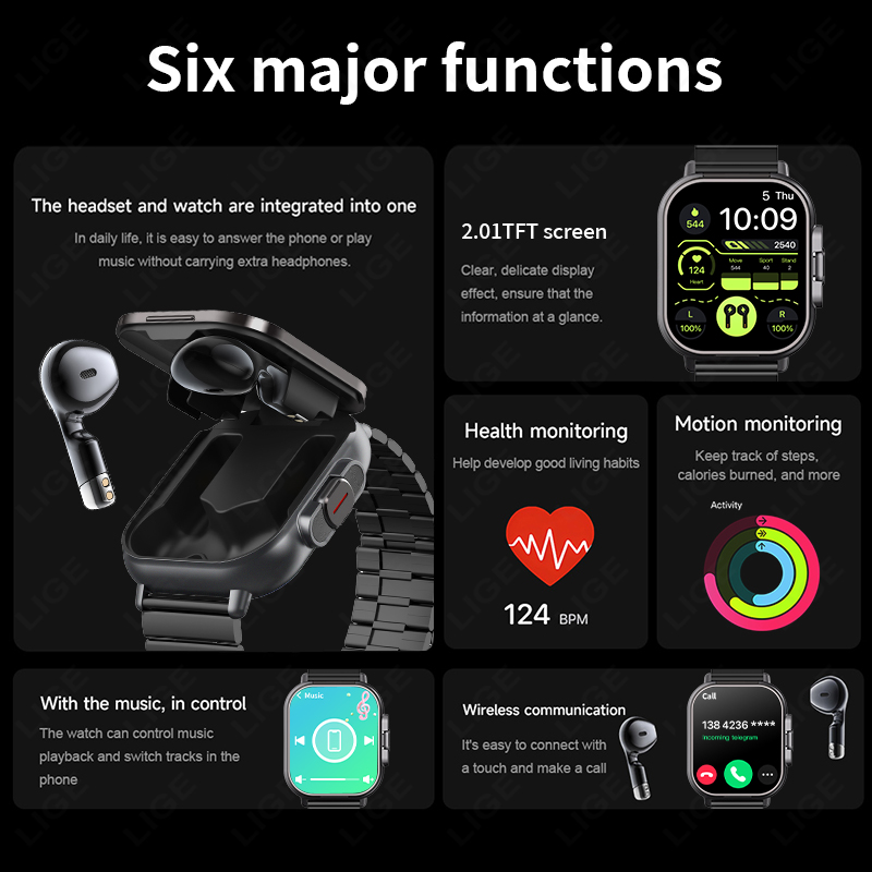 TWS 2in 1 Smart Watch with Hea - Luxury Watch Korea 评论和价格
