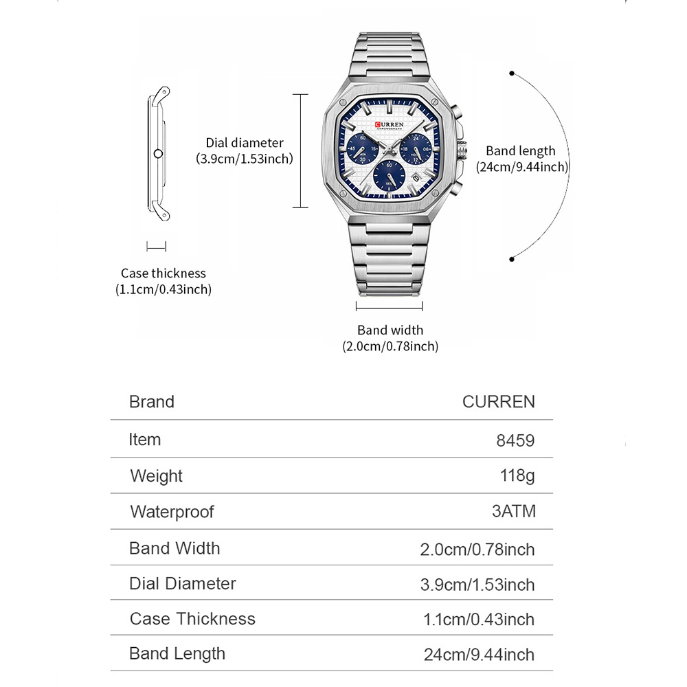 CURREN Luxury Square Chrono Wa - Luxury Watch And Bracelet 评论和价格